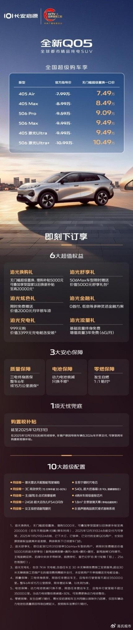 低至7.49萬起,長安啟源全新Q05推出全系無門檻超級置換